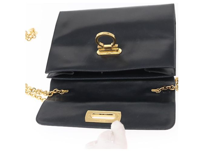 Borsa a spalla Gancini in pelle blu navy e oro Auth 152720 di Salvatore Ferragamo D'oro - vista 10