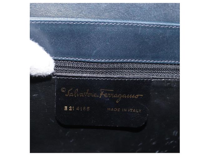 Borsa a spalla Gancini in pelle blu navy e oro Auth 152720 di Salvatore Ferragamo D'oro - vista 12