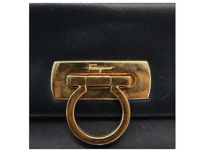 Borsa a spalla Gancini in pelle blu navy e oro Auth 152720 di Salvatore Ferragamo D'oro - vista 17