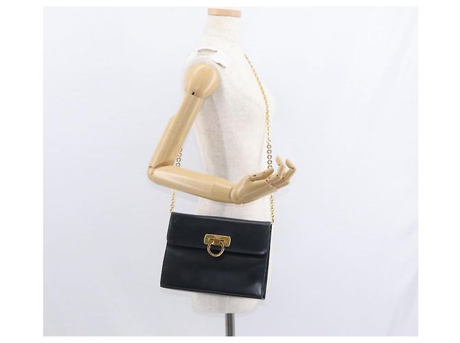 Borsa a spalla Gancini in pelle blu navy e oro Auth 152720 di Salvatore Ferragamo D'oro - vista 22