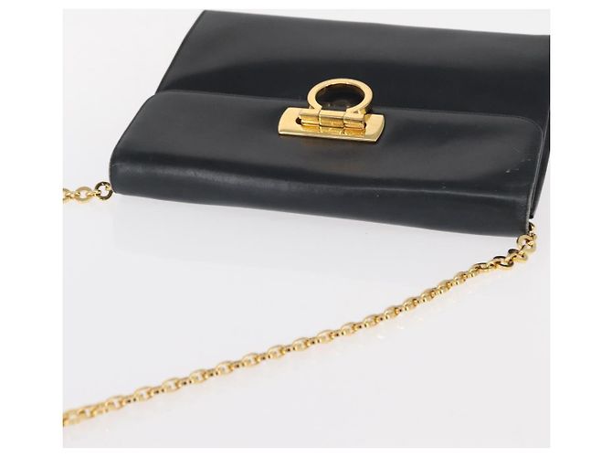 Borsa a spalla Gancini in pelle blu navy e oro Auth 152720 di Salvatore Ferragamo D'oro - vista 6