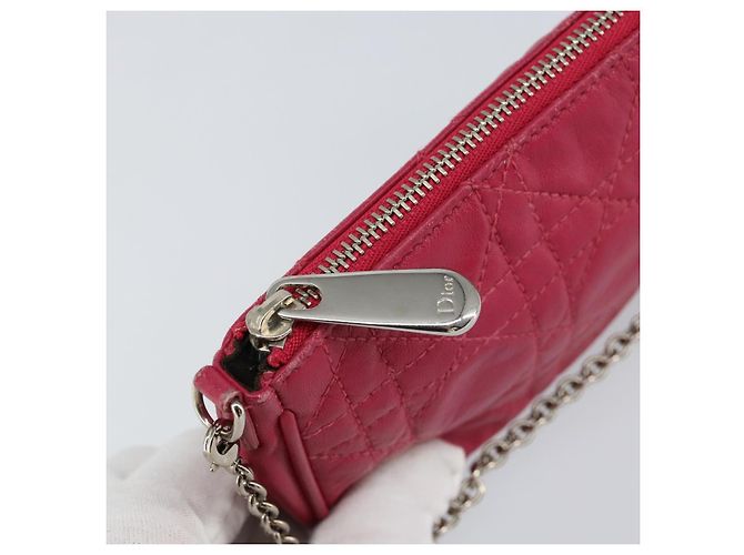 Borsa a Spalla Canage Chain Christian Dior in Pelle di Agnello Rosa Argento Auth mr1565 - vista 10