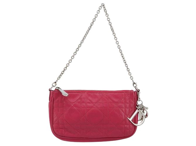 Borsa a Spalla Canage Chain Christian Dior in Pelle di Agnello Rosa Argento Auth mr1565 - vista 13