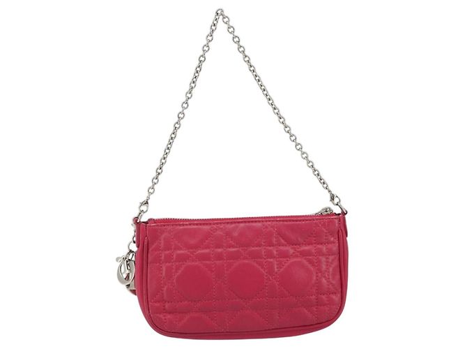 Borsa a Spalla Canage Chain Christian Dior in Pelle di Agnello Rosa Argento Auth mr1565 - vista 2