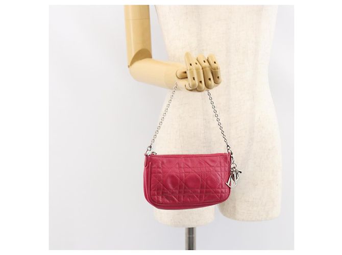 Borsa a Spalla Canage Chain Christian Dior in Pelle di Agnello Rosa Argento Auth mr1565 - vista 21
