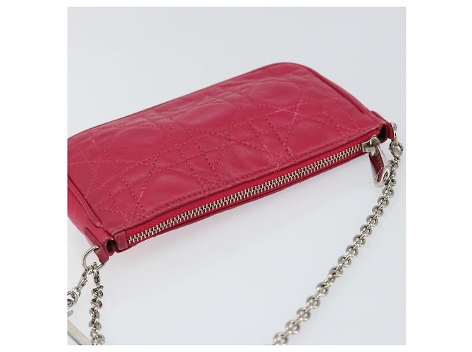 Borsa a Spalla Canage Chain Christian Dior in Pelle di Agnello Rosa Argento Auth mr1565 - vista 6