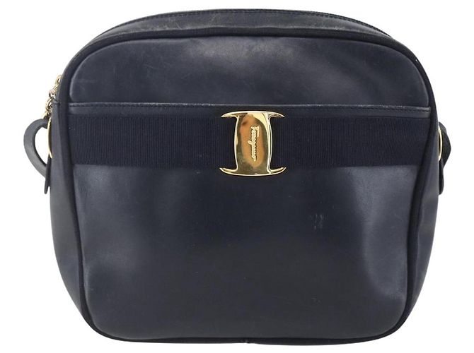 Borsa a Spalla Vala in Pelle Blu Navy e Oro Auth BA7981 di Salvatore Ferragamo D'oro - vista 13