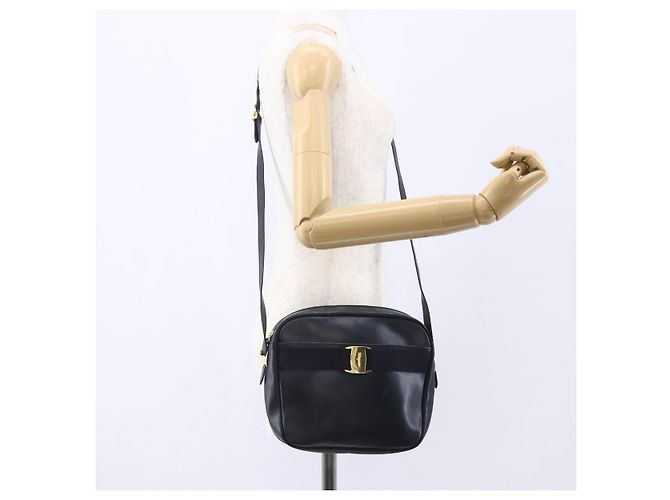 Borsa a Spalla Vala in Pelle Blu Navy e Oro Auth BA7981 di Salvatore Ferragamo D'oro - vista 23