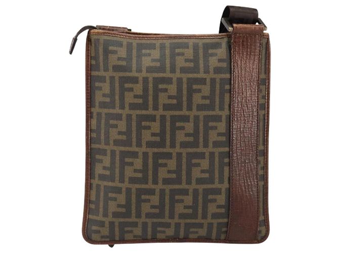 FENDI Zucca Canvas Shoulder Bag PVC Black Brown Auth am9623 - view 2