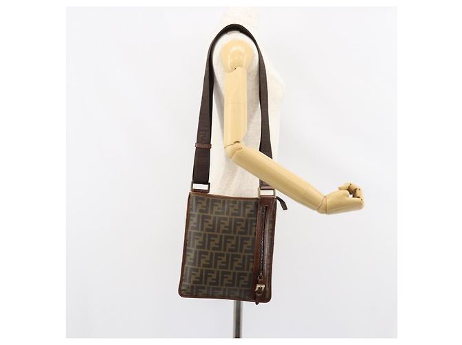 FENDI Zucca Canvas Shoulder Bag PVC Black Brown Auth am9623 - view 23