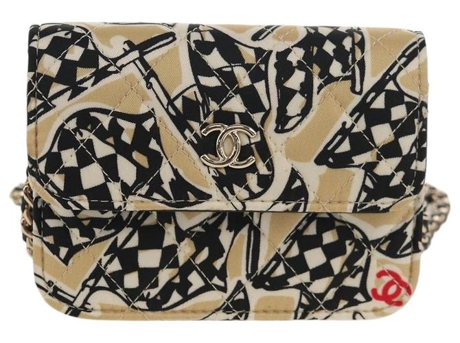 CHANEL Borsa a Spalla Matelassé Catena Satin Beige Oro CC Auth 145067SAM D'oro - vista 13