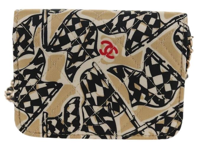 CHANEL Borsa a Spalla Matelassé Catena Satin Beige Oro CC Auth 145067SAM D'oro - vista 2