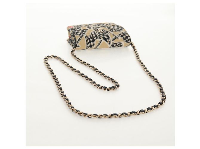 CHANEL Borsa a Spalla Matelassé Catena Satin Beige Oro CC Auth 145067SAM D'oro - vista 7
