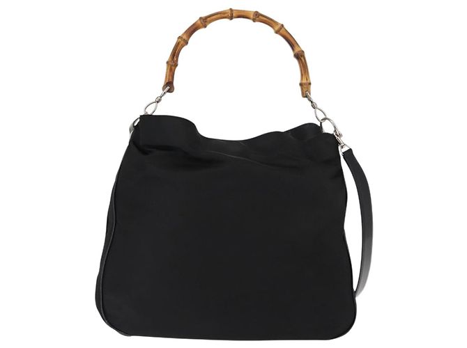 Borsa a mano in nylon Gucci Bamboo 2 vie nera argento 001 0166 1577 Auth BA5807 Nero - vista 13