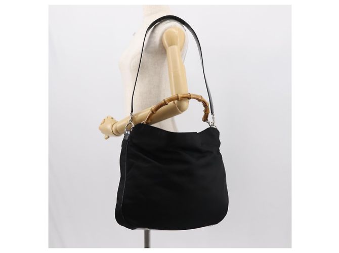 Borsa a mano in nylon Gucci Bamboo 2 vie nera argento 001 0166 1577 Auth BA5807 Nero - vista 22