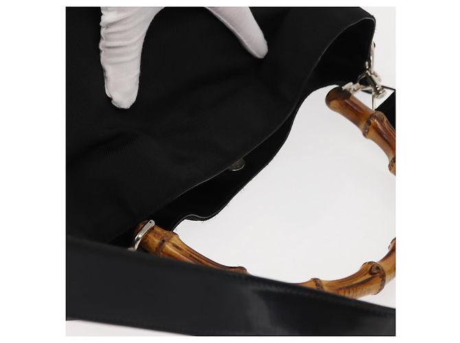 Borsa a mano in nylon Gucci Bamboo 2 vie nera argento 001 0166 1577 Auth BA5807 Nero - vista 6