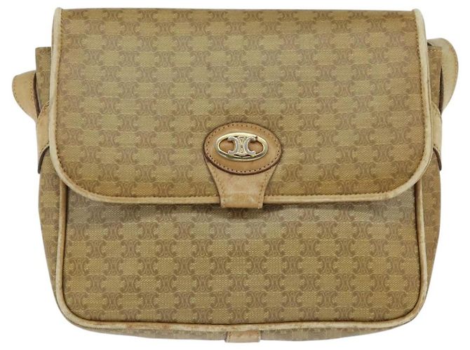 Céline Borsa a Spalla in Tela Macadam CELINE Beige Oro Auth 150067 D'oro - vista 13