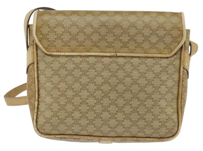 Céline Borsa a Spalla in Tela Macadam CELINE Beige Oro Auth 150067 D'oro - vista 2
