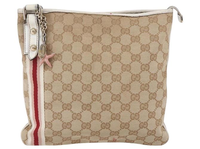 Borsa a Spalla Gucci GG Canvas Sherry Line Beige Oro 144388 Auth 148841 D'oro - vista 13