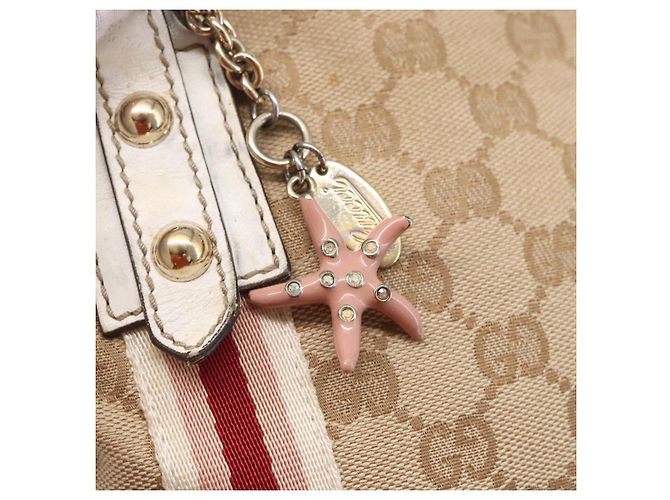 Borsa a Spalla Gucci GG Canvas Sherry Line Beige Oro 144388 Auth 148841 D'oro - vista 18
