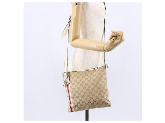 Borsa a Spalla Gucci GG Canvas Sherry Line Beige Oro 144388 Auth 148841 D'oro - vista 23