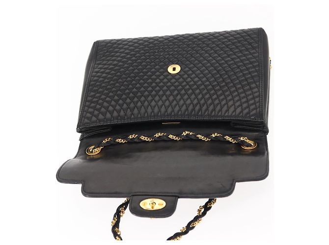 BALLY Borsa a Spalla in Pelle Trapuntata con Catena Nero Oro Auth am9465 D'oro - vista 10