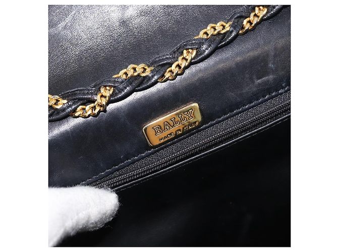 BALLY Borsa a Spalla in Pelle Trapuntata con Catena Nero Oro Auth am9465 D'oro - vista 11