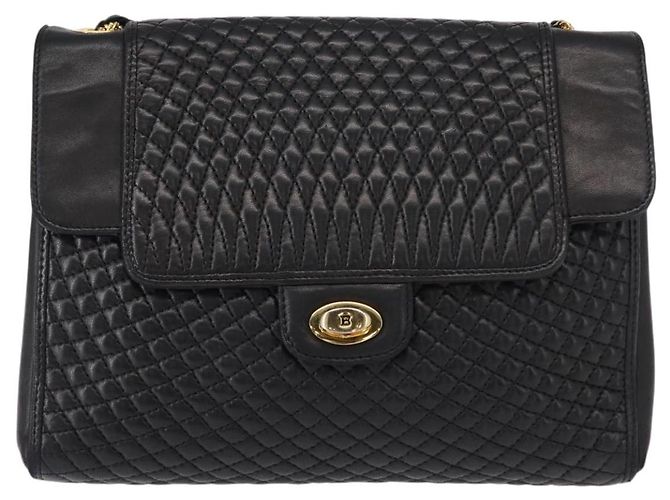 BALLY Borsa a Spalla in Pelle Trapuntata con Catena Nero Oro Auth am9465 D'oro - vista 13