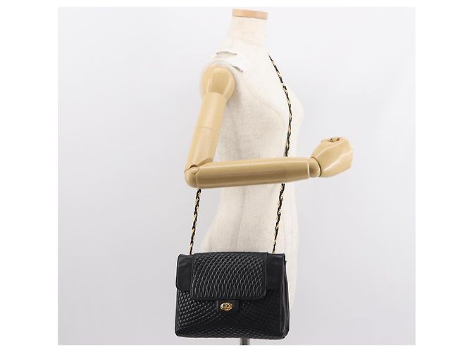 BALLY Borsa a Spalla in Pelle Trapuntata con Catena Nero Oro Auth am9465 D'oro - vista 21