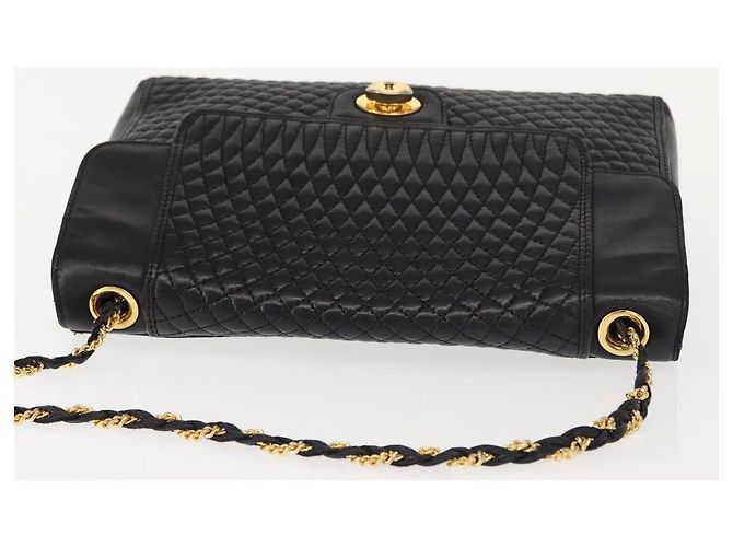 BALLY Borsa a Spalla in Pelle Trapuntata con Catena Nero Oro Auth am9465 D'oro - vista 6