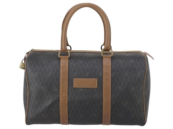 Borsa Boston in tela a nido d'ape PVC nera e oro Christian Dior Auth bs30245 Nero D'oro - vista 13