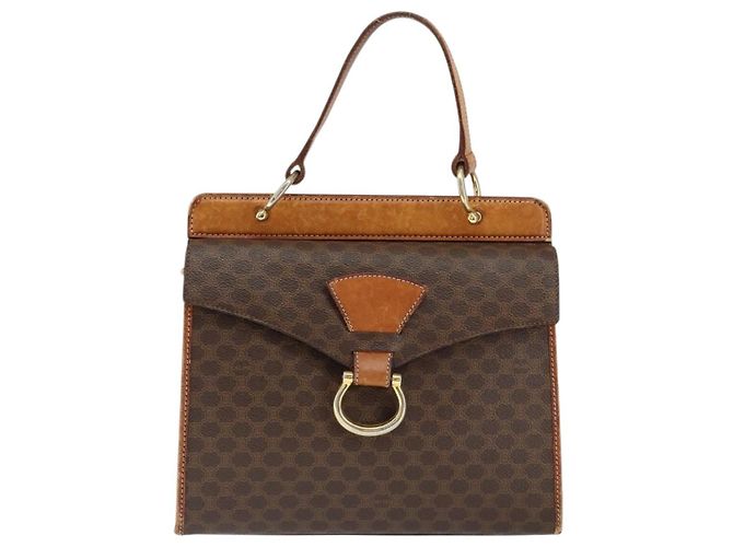 Céline Borsa a mano in tela Macadam CELINE in pelle PVC marrone oro Auth 149127 D'oro - vista 13