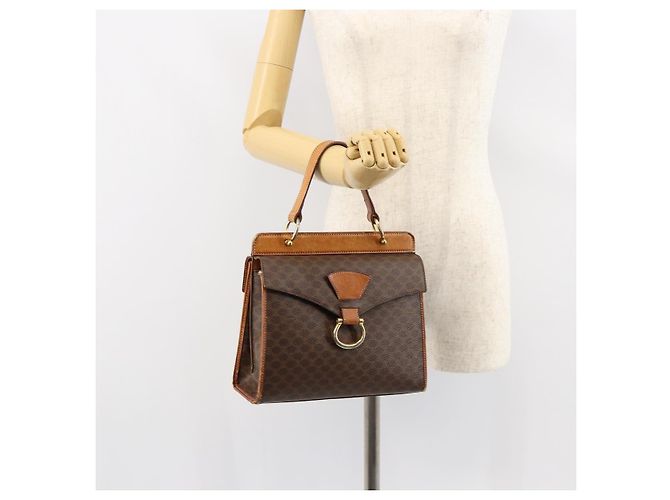 Céline Borsa a mano in tela Macadam CELINE in pelle PVC marrone oro Auth 149127 D'oro - vista 23