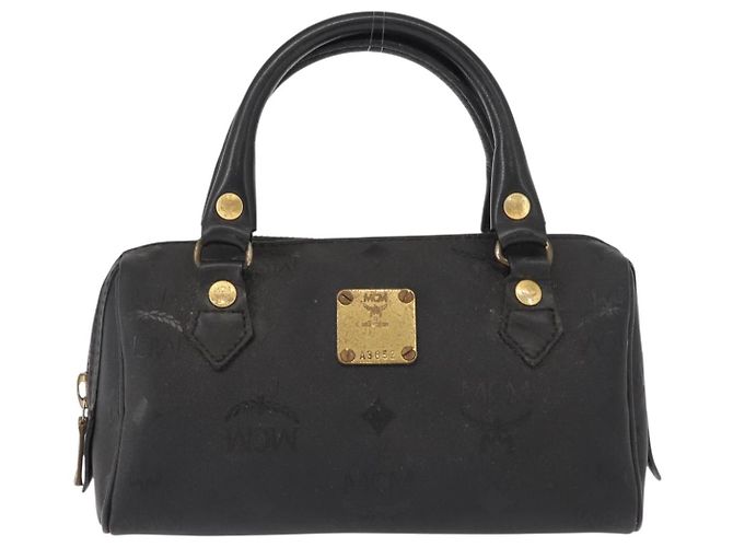 MCM Vicetos Logogram Mini Borsa a Mano in Pelle PVC Nera Oro Auth bs30228 Nero D'oro - vista 13