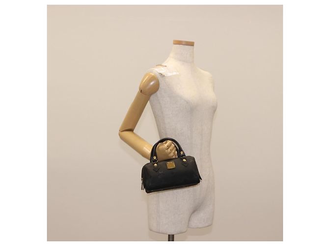 MCM Vicetos Logogram Mini Borsa a Mano in Pelle PVC Nera Oro Auth bs30228 Nero D'oro - vista 20