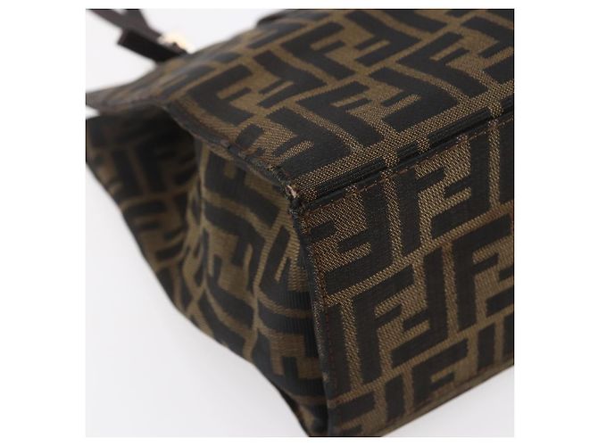 FENDI Zucca Canvas Mamma Baguette Tote Bag Schwarz Braun Auth 147540 - Ansicht 16