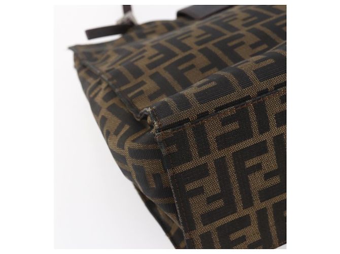 FENDI Zucca Canvas Mamma Baguette Tote Bag Schwarz Braun Auth 147540 - Ansicht 18