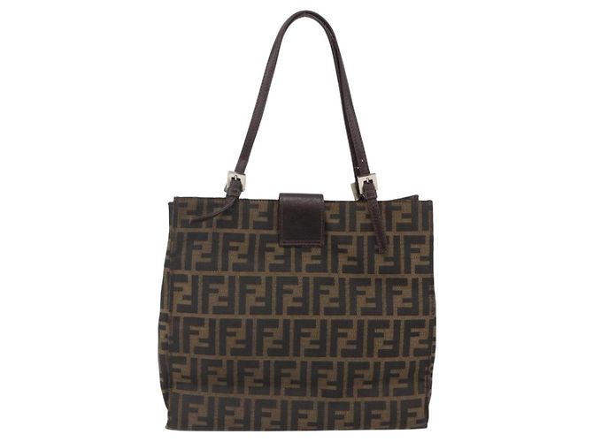 FENDI Zucca Canvas Mamma Baguette Tote Bag Schwarz Braun Auth 147540 - Ansicht 2