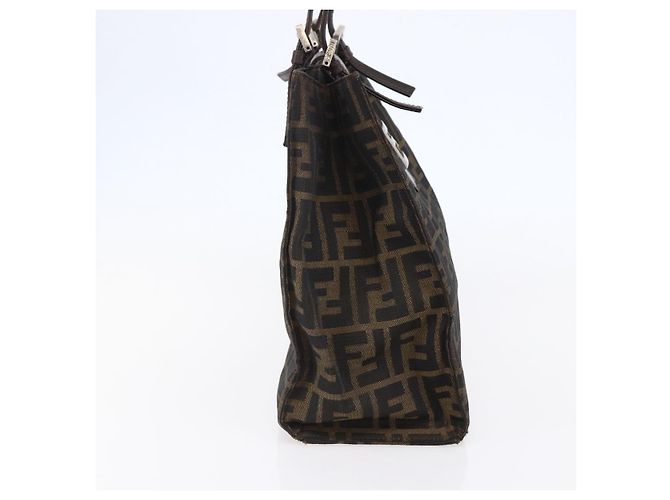 FENDI Zucca Canvas Mamma Baguette Tote Bag Schwarz Braun Auth 147540 - Ansicht 3