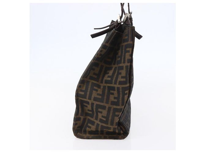 FENDI Zucca Canvas Mamma Baguette Tote Bag Schwarz Braun Auth 147540 - Ansicht 4