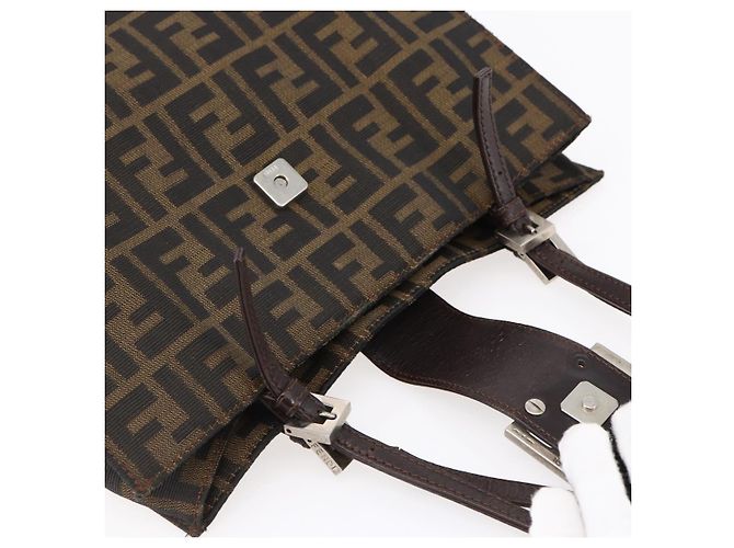 FENDI Zucca Canvas Mamma Baguette Tote Bag Schwarz Braun Auth 147540 - Ansicht 6