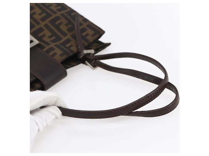 FENDI Zucca Canvas Mamma Baguette Tote Bag Schwarz Braun Auth 147540 - Ansicht 7