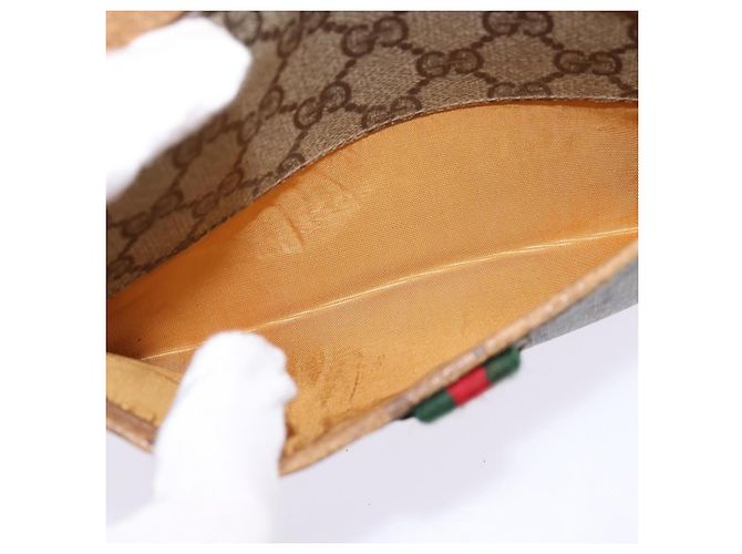 Bolsa de Ombro Gucci GG Supreme Web Sherry Line PVC Bege 116 02 089 Auth 148264 Dourado - vista 11