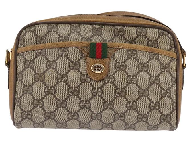 Bolsa de Ombro Gucci GG Supreme Web Sherry Line PVC Bege 116 02 089 Auth 148264 Dourado - vista 13
