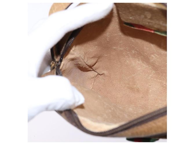 Bolsa de Ombro Gucci GG Supreme Web Sherry Line PVC Bege 116 02 089 Auth 148264 Dourado - vista 21