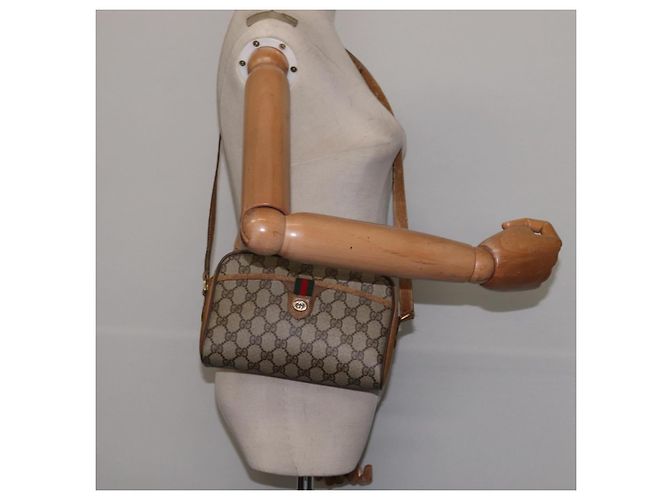 Bolsa de Ombro Gucci GG Supreme Web Sherry Line PVC Bege 116 02 089 Auth 148264 Dourado - vista 22