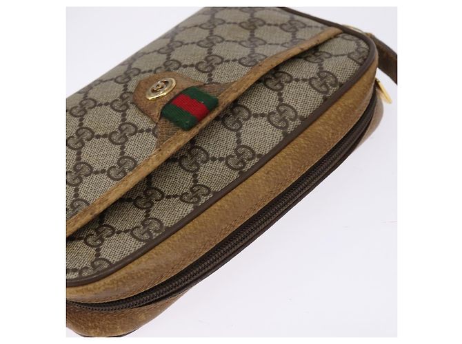 Bolsa de Ombro Gucci GG Supreme Web Sherry Line PVC Bege 116 02 089 Auth 148264 Dourado - vista 6