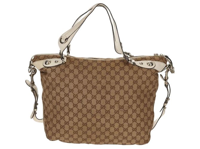 Gucci Borsa tote GG Canvas Horsebit 2way Beige Oro 232949 Auth 146265 D'oro - vista 13
