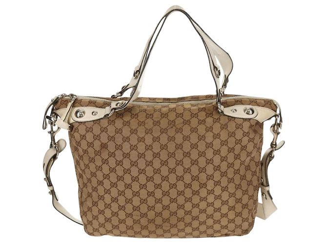 Gucci Borsa tote GG Canvas Horsebit 2way Beige Oro 232949 Auth 146265 D'oro - vista 2
