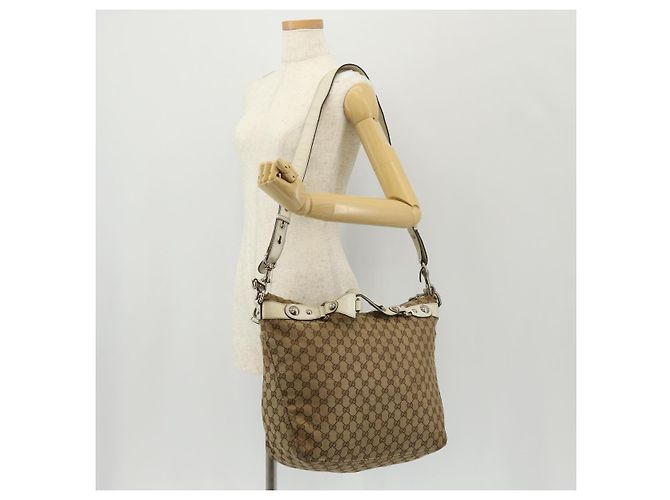 Gucci Borsa tote GG Canvas Horsebit 2way Beige Oro 232949 Auth 146265 D'oro - vista 34